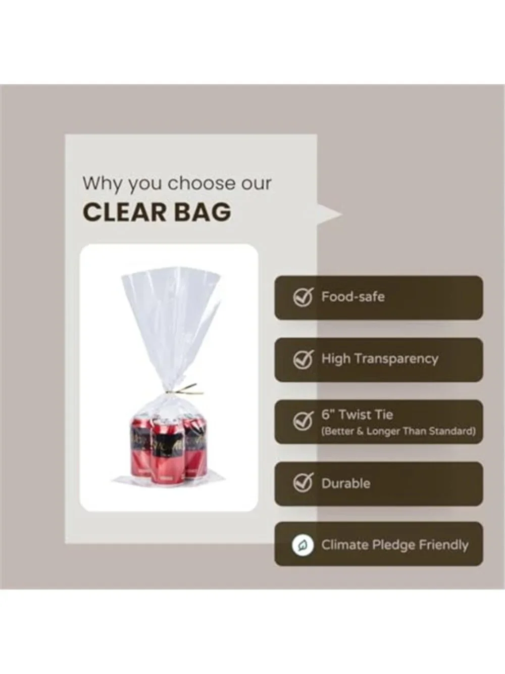 Wowfit 50 CT 9x20 Inches Clear Flat Cellophane Treat Bags with 6